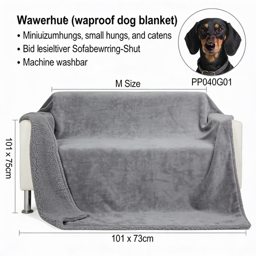 Dkjg Skjane Wasserdichte Hundedecke, Sherpa-Fleece Haustierdecke für Miniaturhunde, kleine Hunde und Katzen, 101 x 73 cm, M, maschinenwaschbar, beidseitiger Sofabezug-Schutz, grau PPB040G01